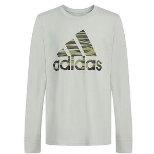 Adidas Kids Long Sleeve Tee - very light olive green with Camouflage Logo